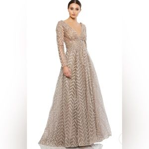 Beautiful Mac Duggal Mother of the Bride taupe evening gown